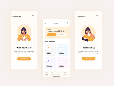 Covid 19 - Free App UI app ui apps apps design awarness clean coronavirus covid 19 covid 19 covid19 design ios minimal orange ui ux yellows