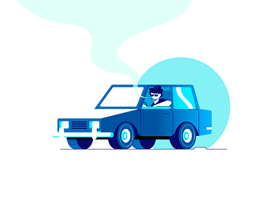 Travel boy car character design drive driver flat illustration male man people smoke sunglasses sunset travel trip vector vehicle