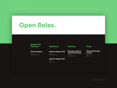 Daily UI 029 - Minimal Job Listing Page careers page dailyui dark hiring job listing minimal openings simple web
