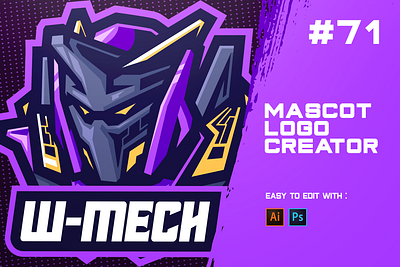 W-MECH E SPORTS LOGO badge brand branding esports fight game gaming giant illustration logo machine mascot match purple robot sport sports steel tournament wmech