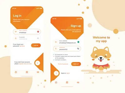 Log in & Sign up annadesign dailyui001 design login mobile app design orange signup ui uidesign ux