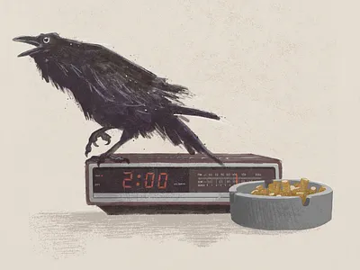 Drunk Again applepencil art bird clock digital art digital painting drunk illustration painting procreate raven texture