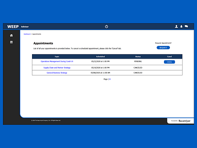 Appointments View - WEEP Advisor Service app bazamiyat design designinspiration ui user interface user interface design ux ux design uxdesign web design web app web app design web application web application design webdesign