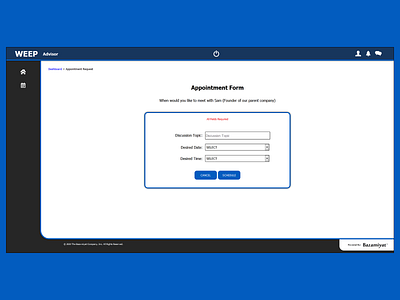 Appointment Form - WEEP Advisor Service bazamiyat design designinspiration form form design ui uiux uiux design user interface user interface design ux ux design uxdesign web design web app web app design web application web application design webdesign website