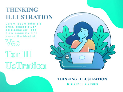 THINKING Vector Flat Illustration background banner business concept design flat illustration ui ux vector