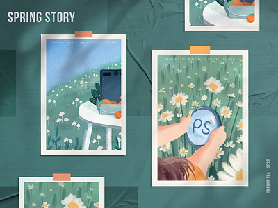 Spring story 02 bule design dream flower girl green illustration orange photoshop spring 插图 设计