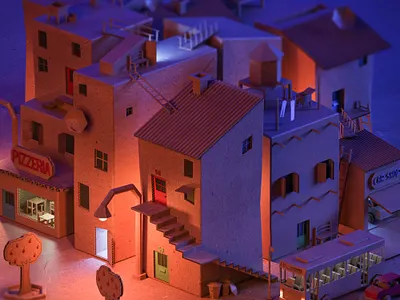 Cardboard neighborhood - night version 3d cardboard cartoon cartoon illustration illustration low poly low poly art lowpoly lowpolyart render