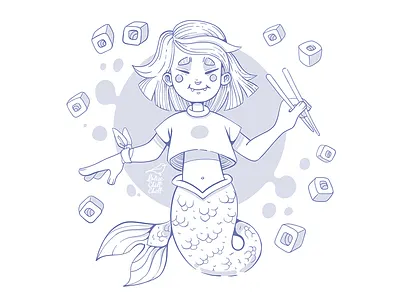 Little Mermaid 1 character character design funny girl illustration line lineart sea sushi