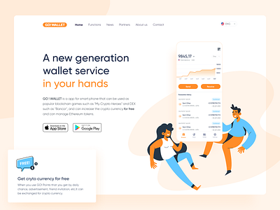 GO ! WALLET website app bitcoin blockchain blockchaintechnology chart crypto cryptocurrency ethereum ethworks illustration ios orange service smartphone tokens wallet