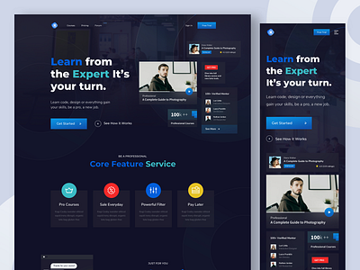 Kursuscu - Landing Page course dark design designer education education website interface landing page landing page design landingpage learning app mentors tutorial ui ui design ux ux design web design website website design