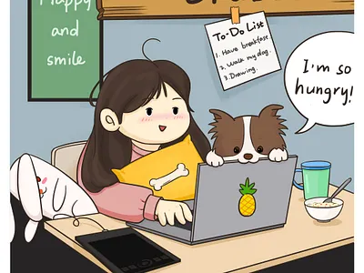 What do I do every day? dogs girl hand drawing illustration illustrator pets