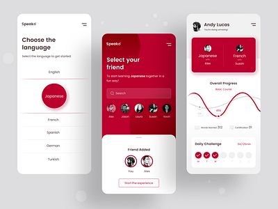 Learning Together Language App Concept challenge clean concept creative dashboard design flat friend graph japanese learning app minimalistic mobile mobile app product design red and black together ui ux uidesign uxdesign