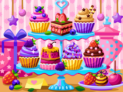 Cupcakes art artwork berries colorbook coloringbook cupcake digital draw flat game gameart graphicdesign illustration sweets vector web