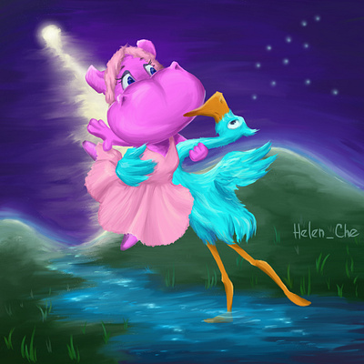 Flamingo lake 2d art 2d character character design digital art digital painting drawing illustration illustrator sketch sketching