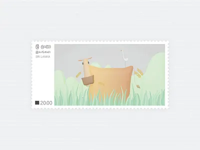 stamp - the cow and the crane 3d 3d artist animals blender design designer gradient graphic minimal nature postal srilanka stamp