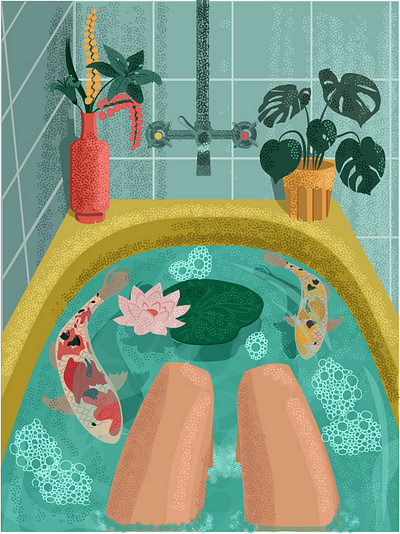 Take a bath bath bath foam bathe bathroom character fish foam illustration legs noise to take a bath vector vector illustration water water lily