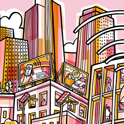 Sunset City advertising capitalism city color colour colour and lines design illustration illustrator people skyscrapers