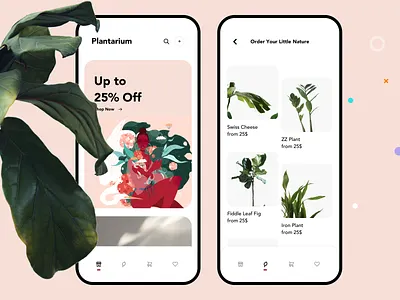 Flowershop App app art clean colors dribbble girl illustration minimal minimalistic plant plants shop shopping simple soft tab bar