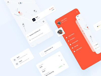 GoCab App Design 🚗 address application avatar cab car component direction favorites illustration map mobile point profile road taxi taxi booking app ui ui details ux