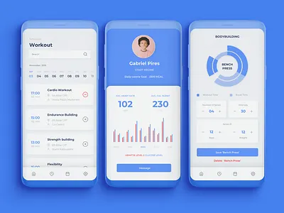 Fitness App bodybuilding calender charts clean fitness fitness app fitness center graphs gym app minimal neat profile progress statistics stretching ui ux workout app yoga