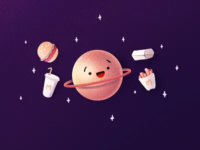 Junk Foodz burger character comics face food fries funny illustration junk mc mcdonalds planet procreate saturn space