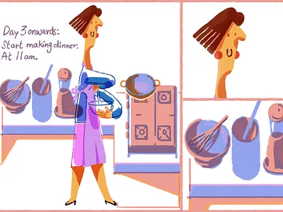 Quarantine Diaries- Day 3 onwards characterdesign cooking design designer drawing graphicdesign illustration