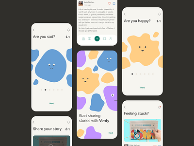 Venty App anxietyapp appdesign cartoon. meditateapp charachter creativedesign designblogapp layout mobile app mobileapp mobileappdesign mobiledesign modernui moodapp socialapp ui userinterface ux web design