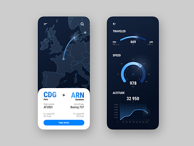 Flight Tracker aircraft altitude analytics chart app best shot clean dailyui dark blue design distance flight flight app flight search interaction interface location tracker speed ui ux