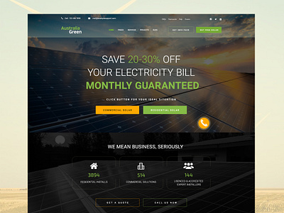 Solar Website Design: Shot-02 branding clean design landing page solar solar panel ui ux web website widescreen wordpress theme