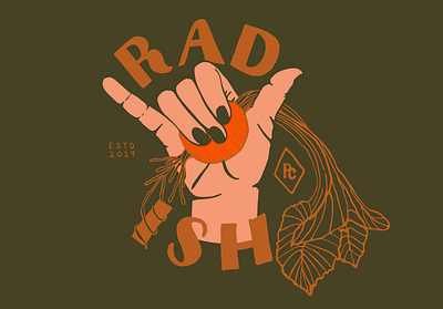 Radish branding chef hand illustration radish roots shaka