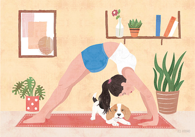 Yoga girl and her dog print dog illustration print self care self love yoga yoga pose