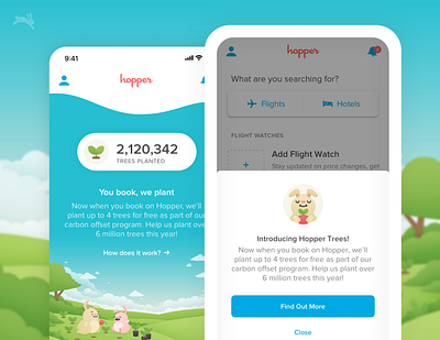 Hopper Trees carbon footprint interface mobile sustainability travel ui ux