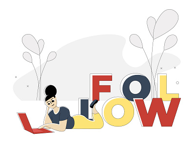 Follow beautiful best caracter colorful cute design enjoy follow girl graphic illustration laptop top vector