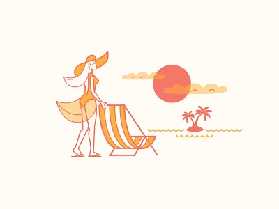 Dreamin' of simpler times beach doodle dress hat illustration sketch sunset woman