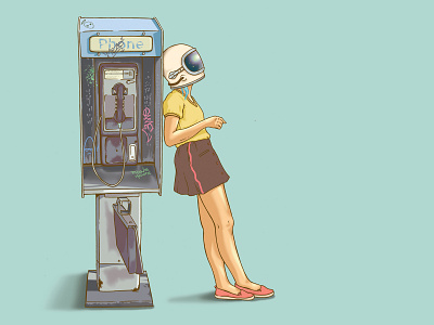 Phone Home graffiti helmet pay phone phone home space chick waiting