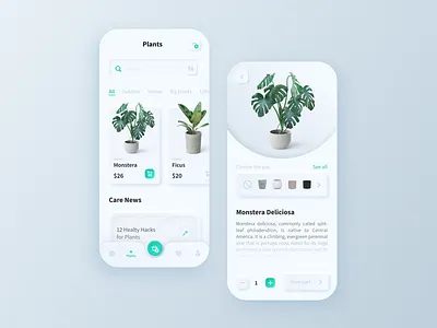 FREE - Neumorphism file clean flowers fresh neumorphic neumorphism plant app plants pots skeumorphic skeumorphism smooth ui ux white