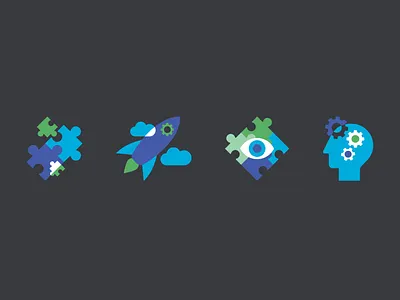 Leadership Coaching Icons adobe illustrator clouds coach eye gears head iconography icons illustration leadership management marketing profile puzzle rocket