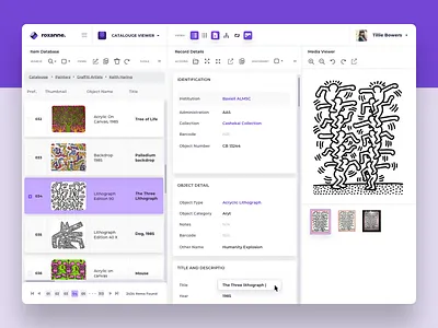Roxanne: Catalogue Viewer for Museum Software art artwork catalogue catalogue design cloud app collaboration collection collections gallery gallery art museum museum of art node nodejs product design react reactjs saas userinterface uxui