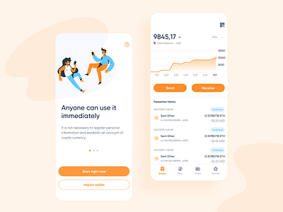 GO ! WALLET app app bitcoin bitcoin wallet blockchain chart cryptocurrency eth ether ethereum ethworks illustration onboarding receive send wallet