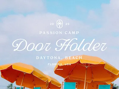 Passion Camp badge beach icon lockup logo palm palmtree retro script serif tropical tropiline type vintage