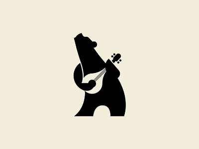 happy bear bear illustration madolin mark music negative space playing