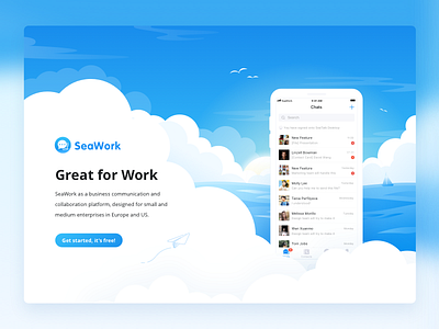 Work Messenger App Website Banner app banner cloud sea sky website