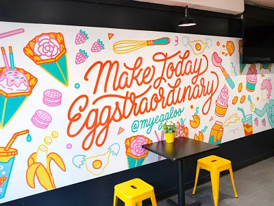 Eggloo Mural & Process bezier cafe dessert food icons interior lettering mural pastel typography vector wallpaper