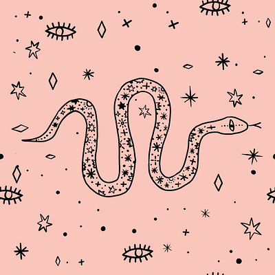 Pink Cosmic Moon Snake ai all seeing eye astrology character cosmic fresco intuition ladies lineart moon pink sign snake space stars symbol vector vector illustration women zodiac