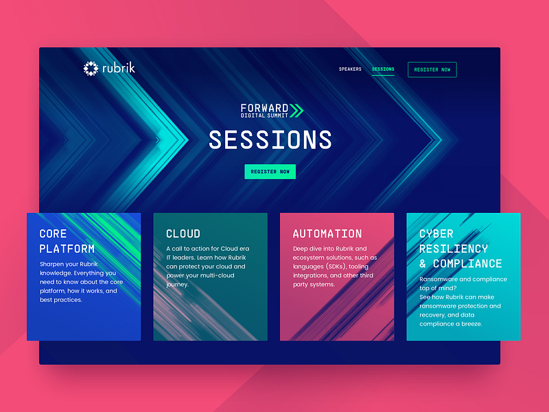 Rubrik Forward Digital Summit • Sessions Page cloud cloud management conference design digital event event website forward marketing pixelmatters rubrik security speakers summit ui webdesign website work