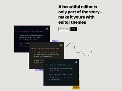 Iceberg: Website > Editor themes branding call to action design features gutenberg illustration landing page minimal tabor website wordprses