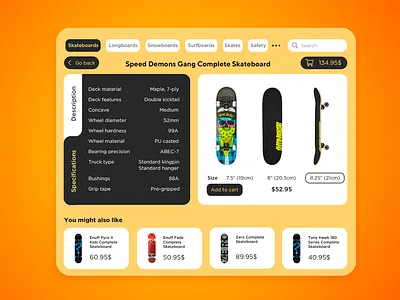 Skateboard product card design ecommerce product product page skateboard ui design ux ux design web design