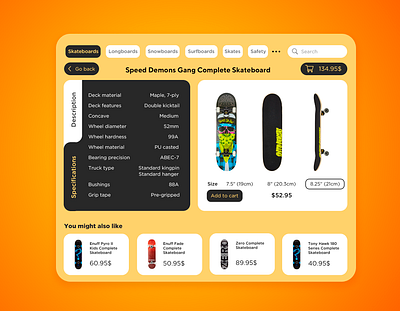 Skateboard product card design ecommerce product product page skateboard ui design ux ux design web design