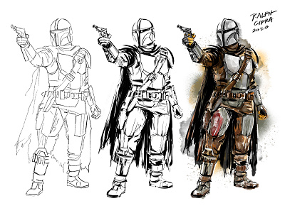 THE MANDALORIAN ILLUSTRATION PROCESS artwork bobafett disney illustration ink mandalorian painting paintings procreate star wars day startup starwars