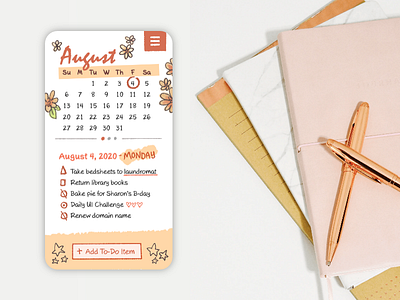 UI Challenge 38: Calendar bullet journal calendar calendar app dailyui dailyuichallenge design illustration ui